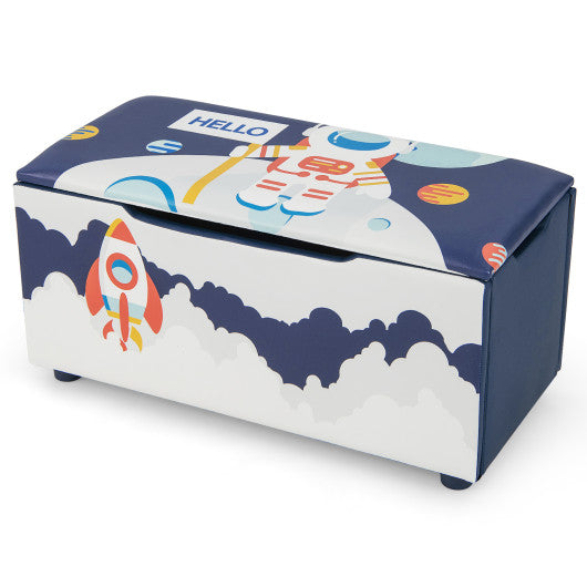 Kids Wooden Upholstered Toy Storage Box with Removable Lid-Blue