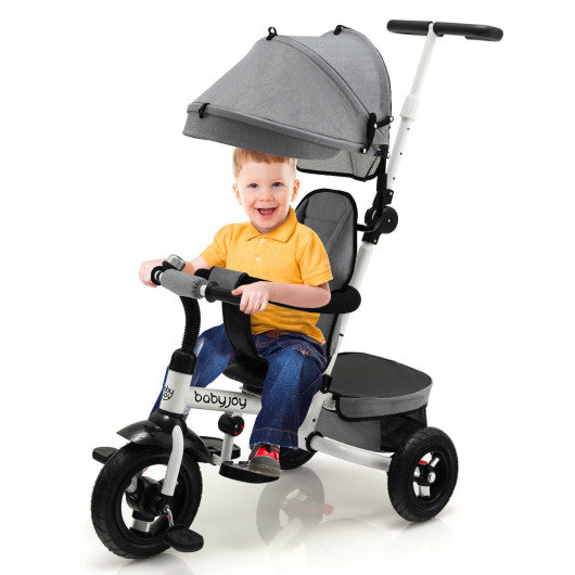 Folding Tricycle Baby Stroller with Reversible Seat and Adjustable Canopy-Gray