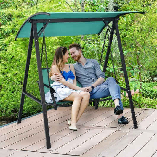 2 Person Patio Swing with Weather Resistant Glider and Adjustable Canopy-Green