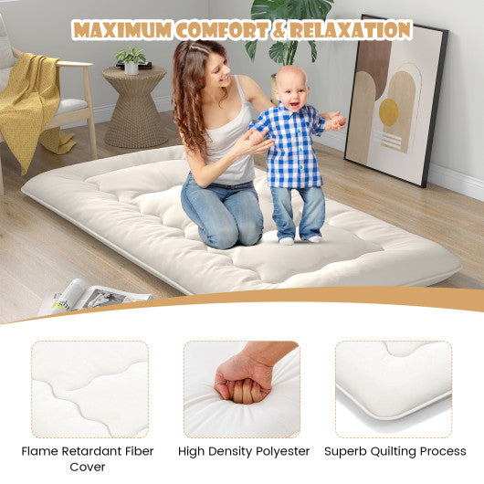 Queen/King/Twin/Full Futon Mattress Floor Sleeping Pad with Washable Cover Beige-Twin Size