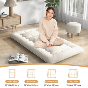Queen/King/Twin/Full Futon Mattress Floor Sleeping Pad with Washable Cover Beige-Twin Size