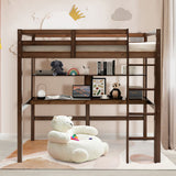 Twin Size Solid Wood Slatted Loft Bed Frame with Safety Guardrail for Kid-Brown