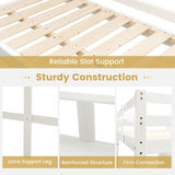 Twin Size Solid Wood Slatted Loft Bed Frame with Safety Guardrail for Kid-White