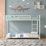 Low Profile Twin Over Twin Metal Bunk Bed with Full-length Guardrails-White