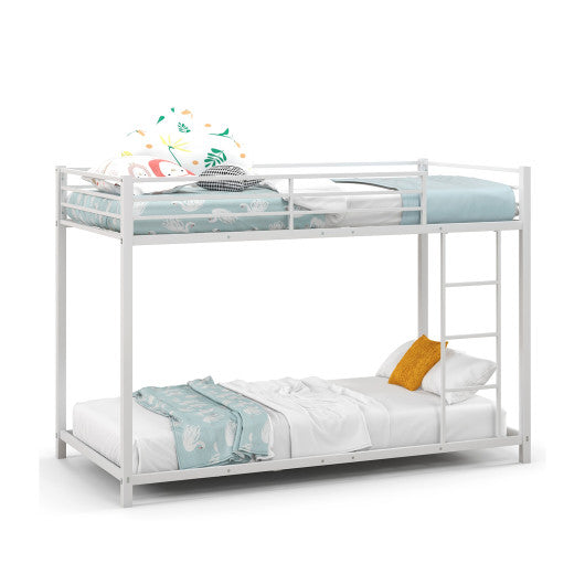 Low Profile Twin Over Twin Metal Bunk Bed with Full-length Guardrails-White
