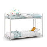 Low Profile Twin Over Twin Metal Bunk Bed with Full-length Guardrails-White