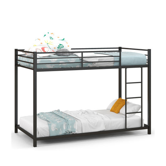 Low Profile Twin Over Twin Metal Bunk Bed with Full-length Guardrails-Black
