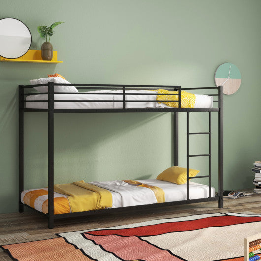 Low Profile Twin Over Twin Metal Bunk Bed with Full-length Guardrails-Black