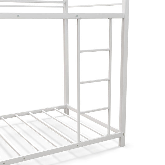 Low Profile Twin Over Twin Metal Bunk Bed with Full-length Guardrails-White