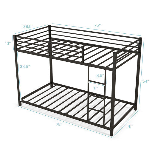 Low Profile Twin Over Twin Metal Bunk Bed with Full-length Guardrails-Black