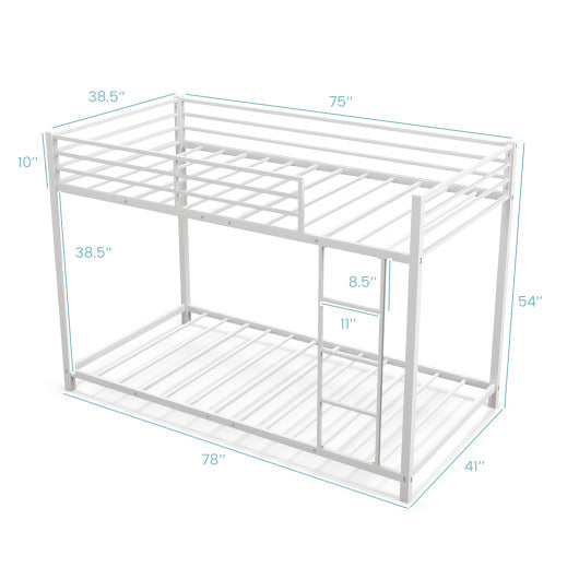 Low Profile Twin Over Twin Metal Bunk Bed with Full-length Guardrails-White