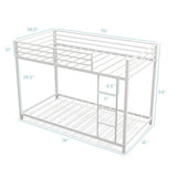 Low Profile Twin Over Twin Metal Bunk Bed with Full-length Guardrails-White
