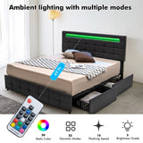 Upholstered Queen LED Bed Frame with Headboard and 4 Drawers