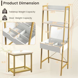 Ladder Vanity Desk Set with Flip Top Mirror and Cushioned Stool-Golden