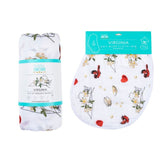 Gift Set: Virginia Baby Muslin Swaddle Blanket and Burp Cloth/Bib Combo (Floral) by Little Hometown