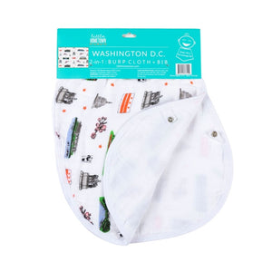 Gift Set: Washington D.C. Baby Muslin Swaddle Blanket and Burp Cloth/Bib Combo by Little Hometown