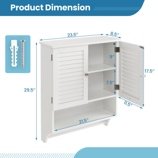 2-Doors Bathroom Wall-Mounted Medicine Cabinet with Towel Bar-White