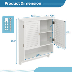 2-Doors Bathroom Wall-Mounted Medicine Cabinet with Towel Bar-White