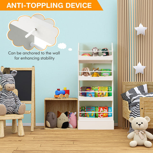 4-Tier Bookshelf with 2 Anti-Tipping Kits for Books and Magazines-White