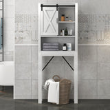 3-Tier Wodden Bathroom Cabinet with Sliding Barn Door and 3-position Adjustable Shelves-White