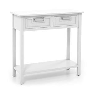 Narrow Console Table with Drawers and Open Storage Shelf-White