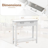 Narrow Console Table with Drawers and Open Storage Shelf-White