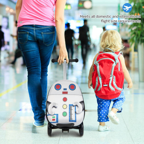 Hardshell Ride-on Suitcase Scooter with LED Flashing Wheels-White