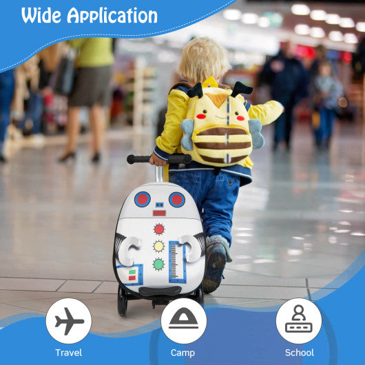 Hardshell Ride-on Suitcase Scooter with LED Flashing Wheels-White