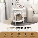 2-Tier Oval Side Table with Storage Shelf and Solid Wood Legs-White