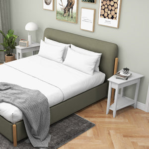 2-Tier Wedge Narrow End Table with Storage Shelf and Solid Wood Legs-White