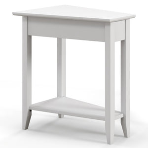 2-Tier Wedge Narrow End Table with Storage Shelf and Solid Wood Legs-White