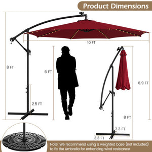 10 Feet Patio Offset Umbrella with 112 Solar-Powered LED Lights-Beige-Wine