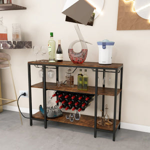 Industrial Wine Rack Wine Bar Cabinet with Storage Shelves-Brown