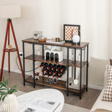 Industrial Wine Rack Wine Bar Cabinet with Storage Shelves-Brown