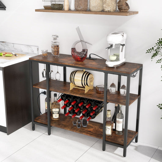 Industrial Wine Rack Wine Bar Cabinet with Storage Shelves-Brown