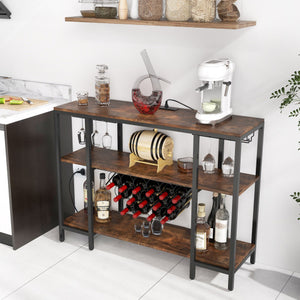 Industrial Wine Rack Wine Bar Cabinet with Storage Shelves-Brown