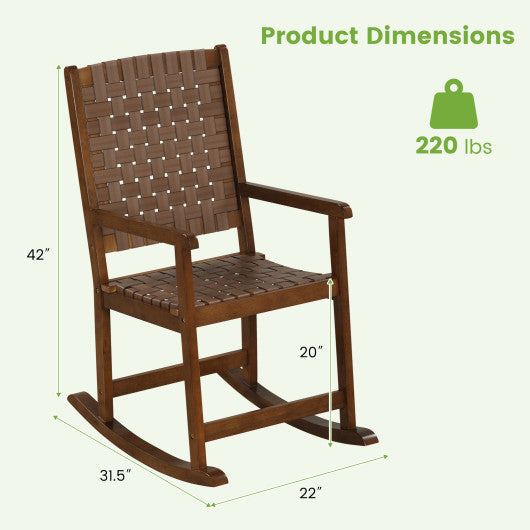 Patio Wood Rocking Chair with PU Seat and Rubber Wood Frame-Brown
