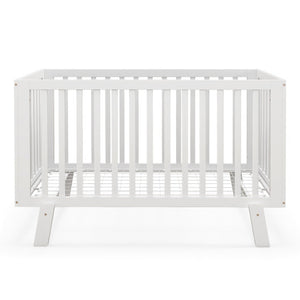 Rubber Wood Baby Crib with Adjustable Mattress Heights and Guardrails-White