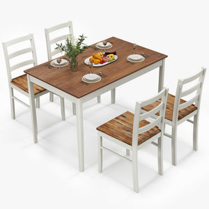 5-Piece Wooden Dining Set with Rectangular Table and 4 Chairs-Coffee and White