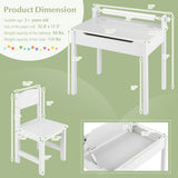 Wooden Kids Table and Chair Set with Storage and Paper Roll Holder-White