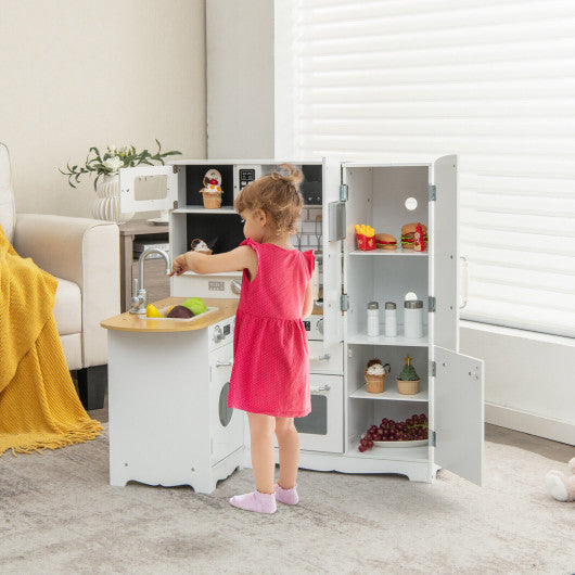 Wooden Kid's Corner Kitchen Playset with Stove for Toddlers-White