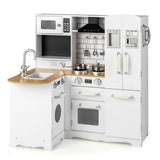 Wooden Kid's Corner Kitchen Playset with Stove for Toddlers-White