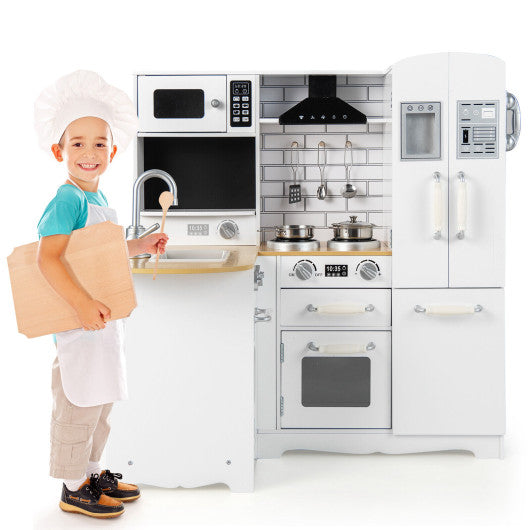 Wooden Kid's Corner Kitchen Playset with Stove for Toddlers-White
