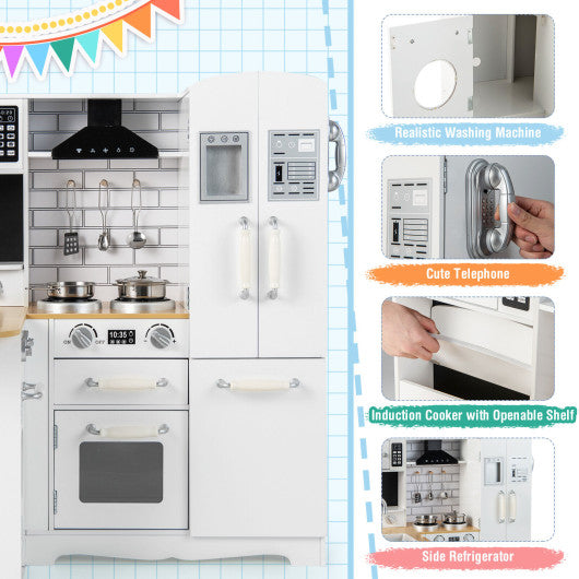 Wooden Kid's Corner Kitchen Playset with Stove for Toddlers-White