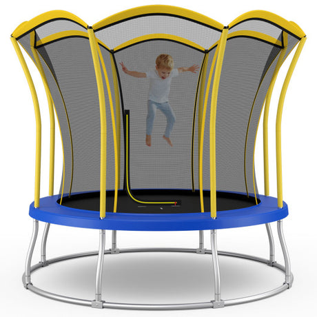 8 Feet Outdoor Unique Flower Shape Trampoline with Enclosure Net-Yellow