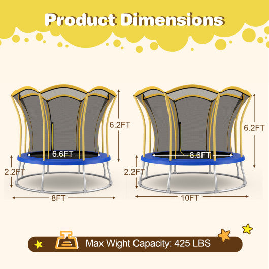 8 Feet Outdoor Unique Flower Shape Trampoline with Enclosure Net-Yellow