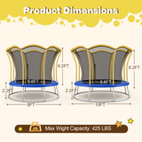 8 Feet Outdoor Unique Flower Shape Trampoline with Enclosure Net-Yellow