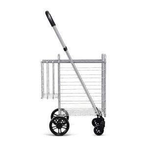 Folding Shopping Cart Basket Rolling Trolley with Adjustable Handle-Silver