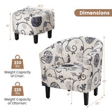 Modern Accent Tub Chair and Ottoman Set with Fabric Upholstered-Gray