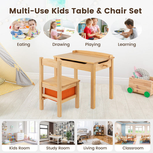 Wood Activity Kids Table and Chair Set with Storage Space-Natrual